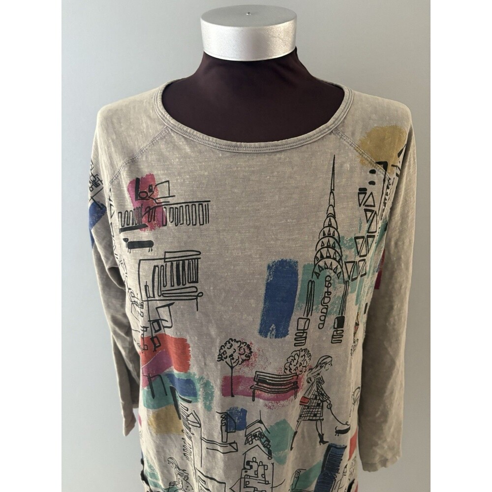 Ali Miles Tunic Top Size L Gray Lagenlook Artsy Pockets City Downtown Bike Dog